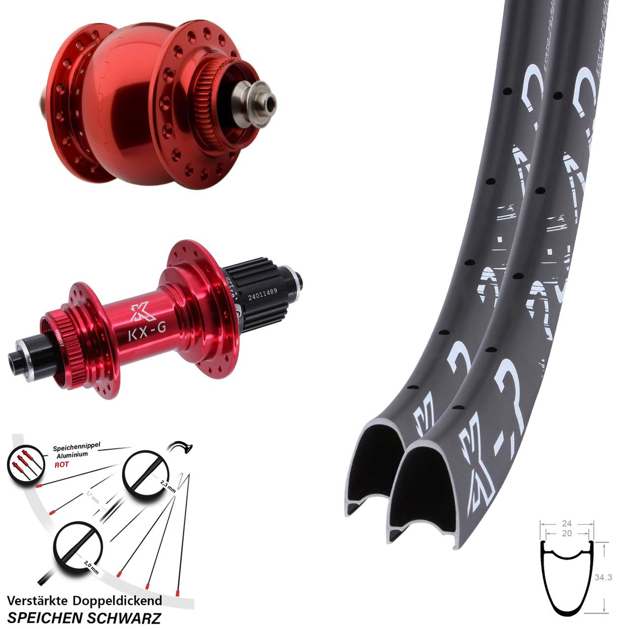 28 Zoll KX-GR Road SONdelux rot Disc Laufrad-Satz QR Shimano Micro Spline