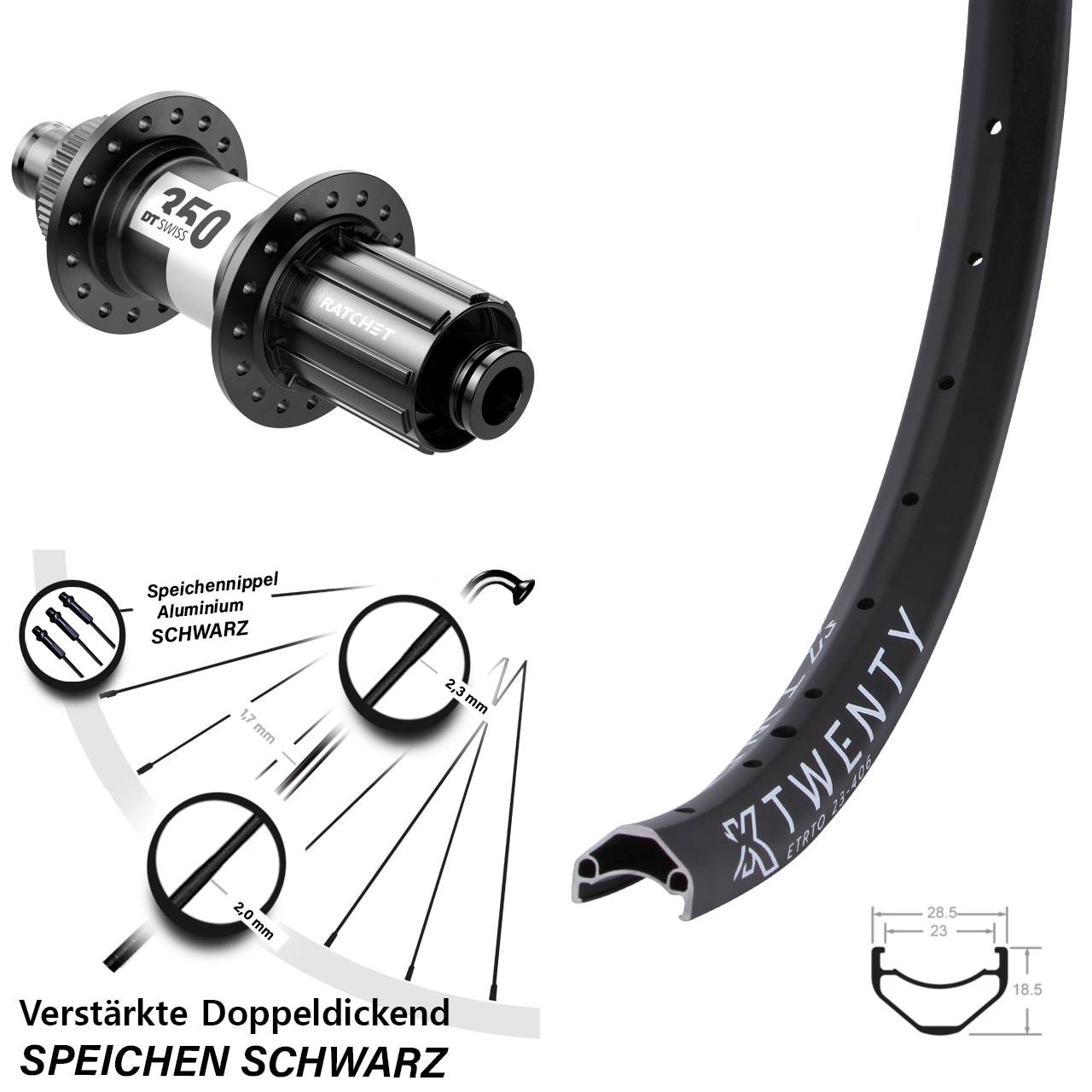 KX Twenty DT Swiss 350 20 Zoll Hinterrad Centerlock 12x142 8-11 fach HG