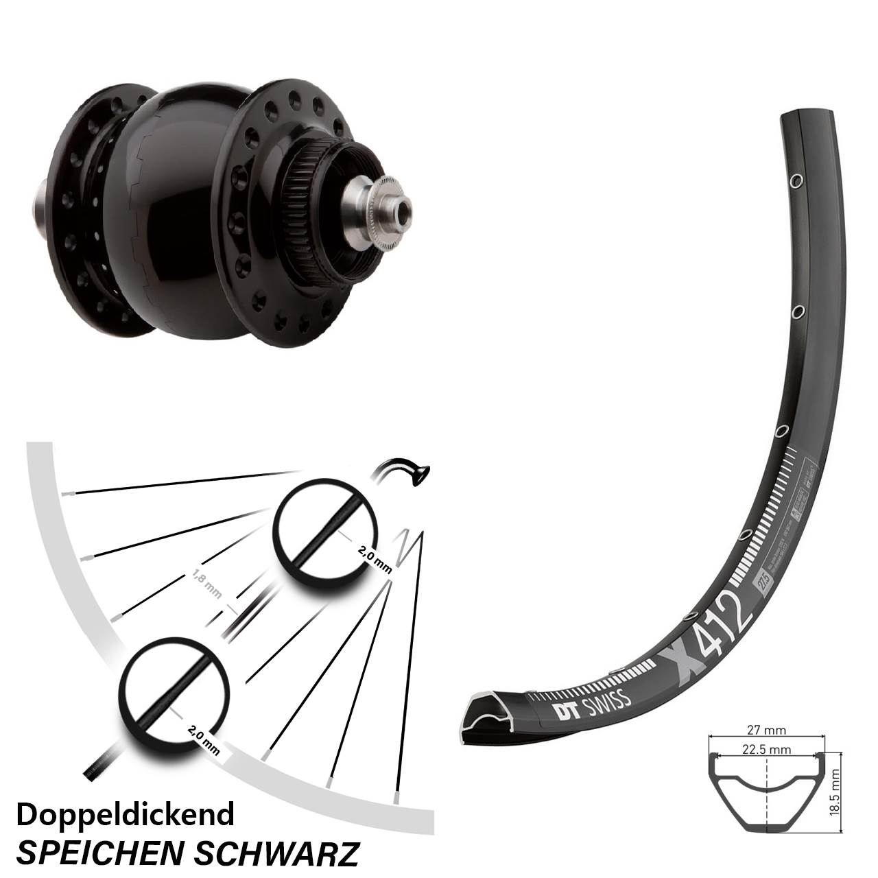 Disc 29 Zoll Laufrad mit Nabendynamo QR DT Swiss X 412 SONdelux