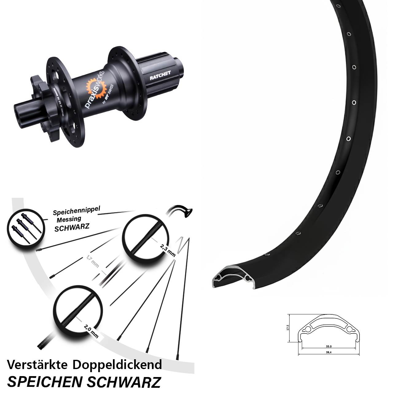 29 Zoll Ryde Disc 35 DT Swiss 350 Hinterrad 12x142 8-11 fach