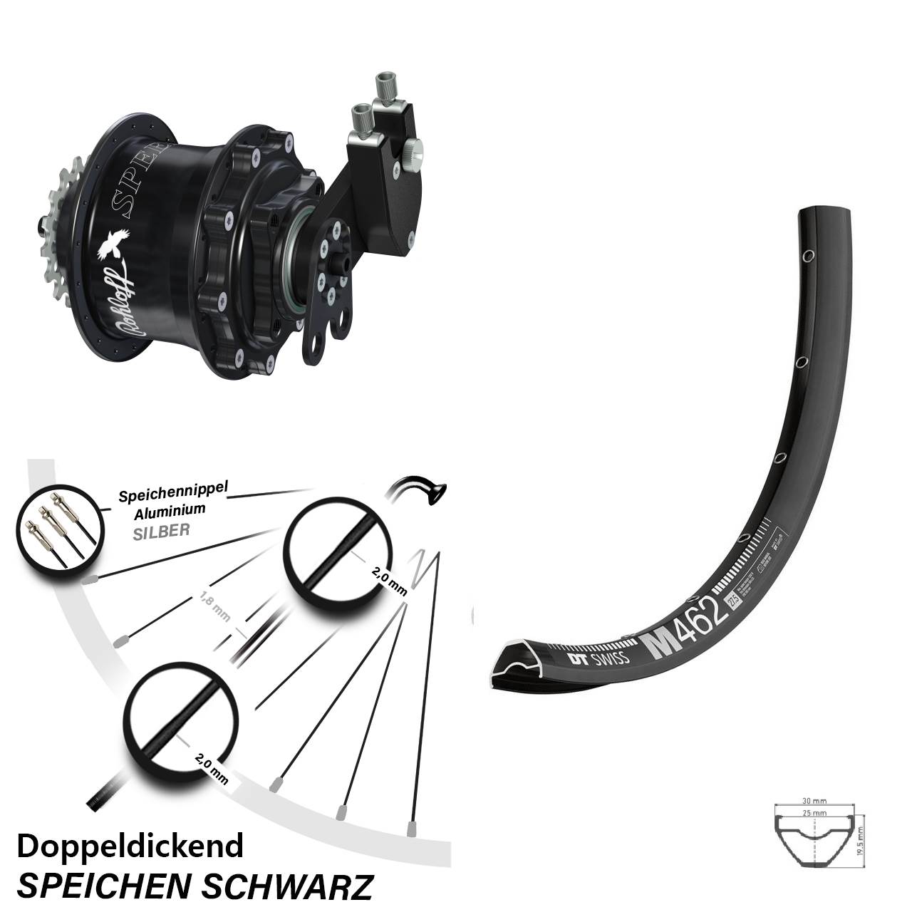 Hinterrad 27,5 Zoll DT Swiss M 462 Disc Rohloff Speedhub 500/14 CC DB Tandem schwarz