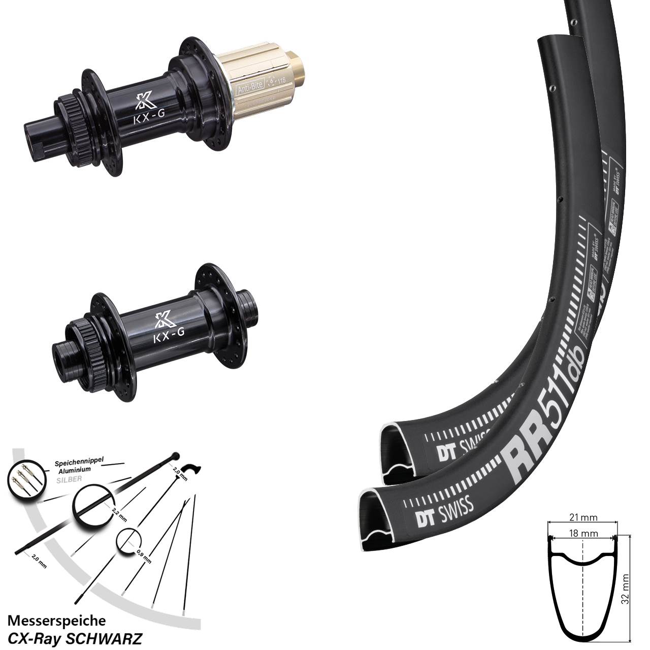 28 Zoll DT Swiss RR 511 KX-G Gravel Laufrad-Satz 12x100/142 8-12 fach CX-Ray