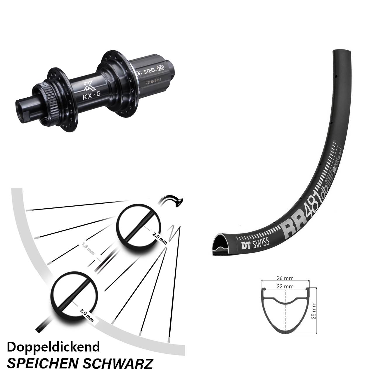 Hinterrad 28 Zoll DT Swiss RR 481 KX-GS 8-12 fach 12x142