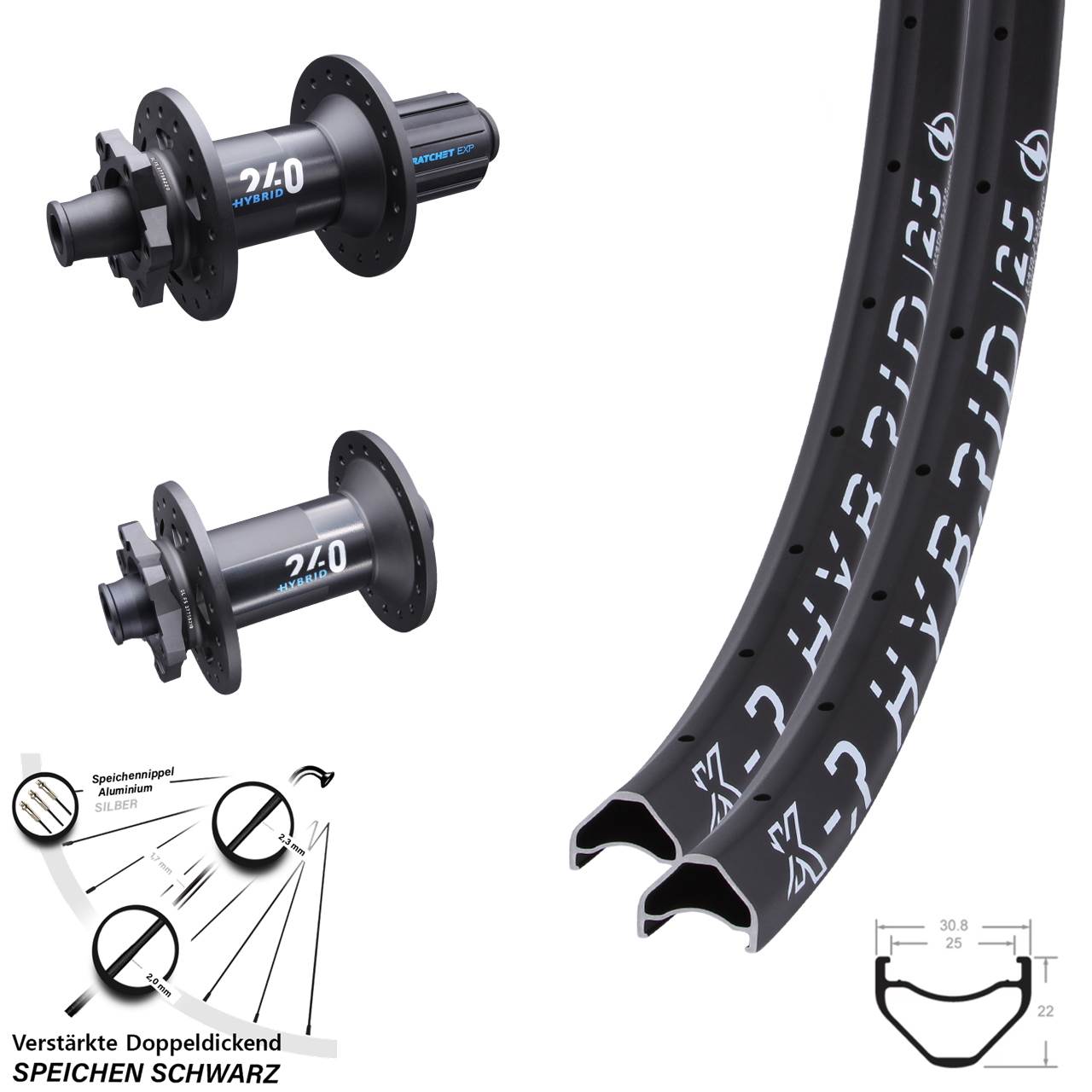 KX-R Hybrid 25 Disc DT Swiss 240 Laufradsatz 27,5 Zoll 15x110 12x148 8-11 fach HG