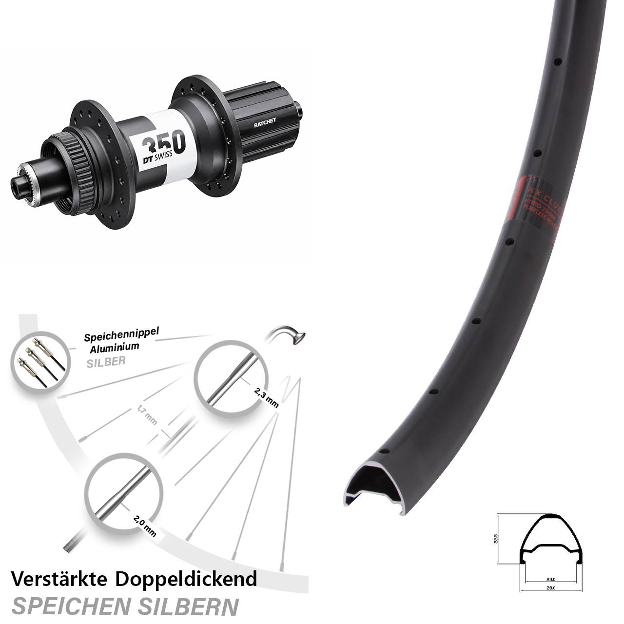 KX Clue DT Swiss 350 26 Zoll Centerlock Hinterrad QR 8-11 fach HG