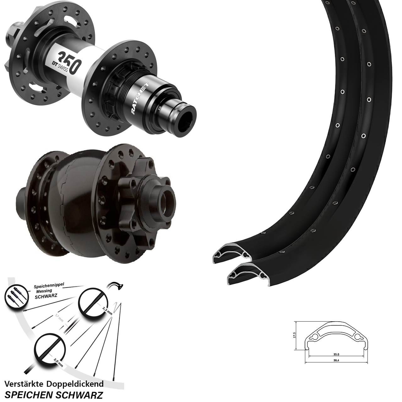 Ryde Disc 35 DT Swiss 350 SON 28 29 Zoll Laufrad-Satz 15x100 12x142 SRAM XD