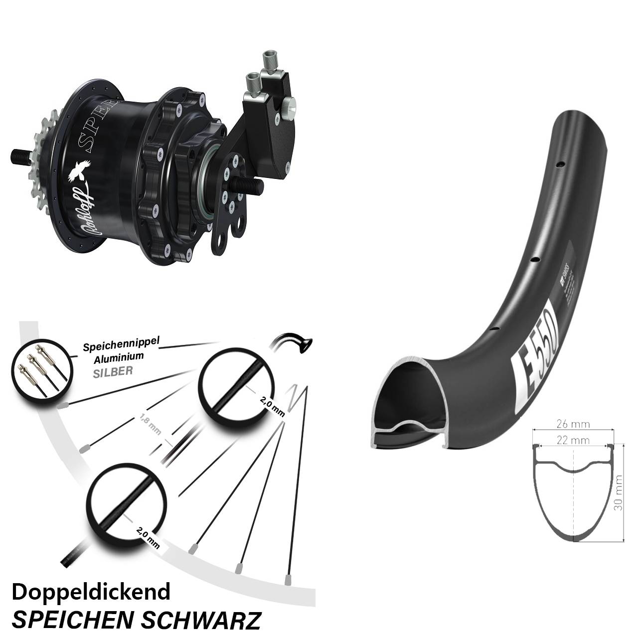 Hinterrad 28 Zoll DT Swiss E 550 Rohloff Speedhub 500/14 TS DB Tandem schwarz