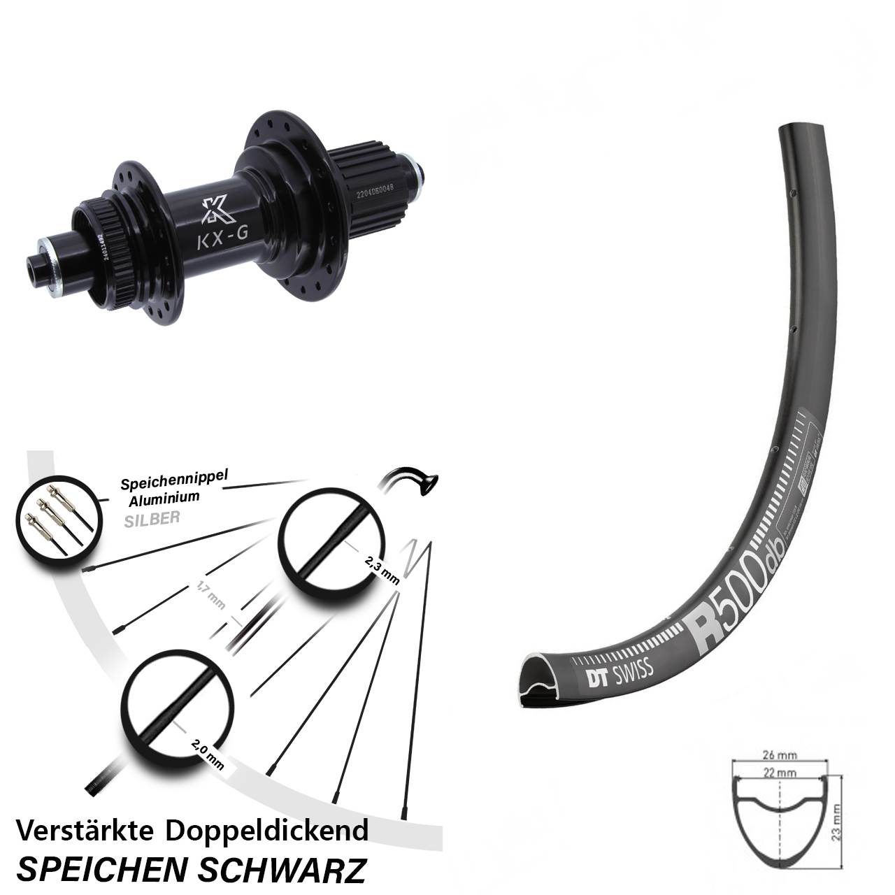 28 Zoll DT Swiss R 500 KX-GS verstärkt Centerlock Hinterrad QR Shimano Micro Spline
