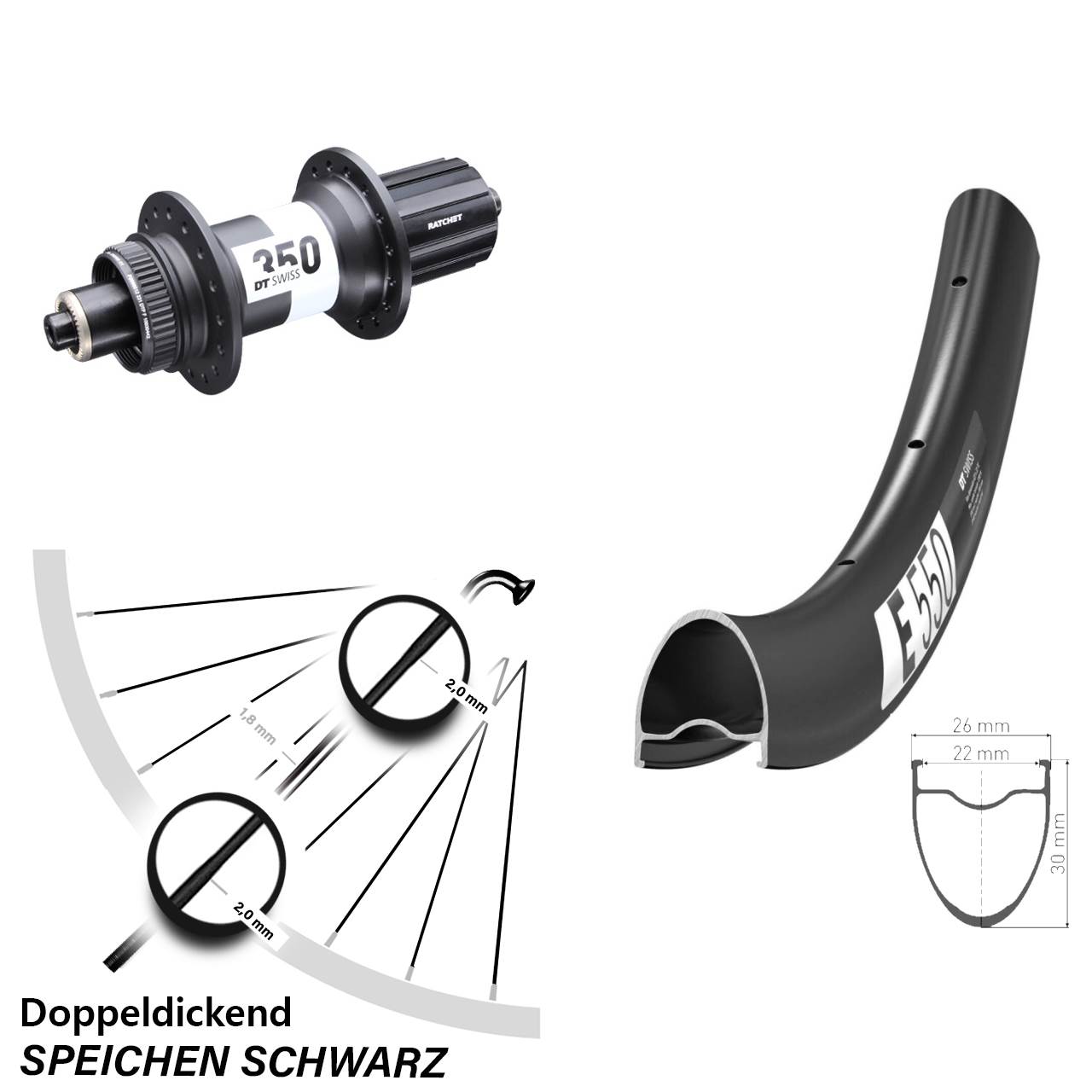 DT Swiss E550-350 28 Zoll Hinterrad Centerlock QR 11-12 fach