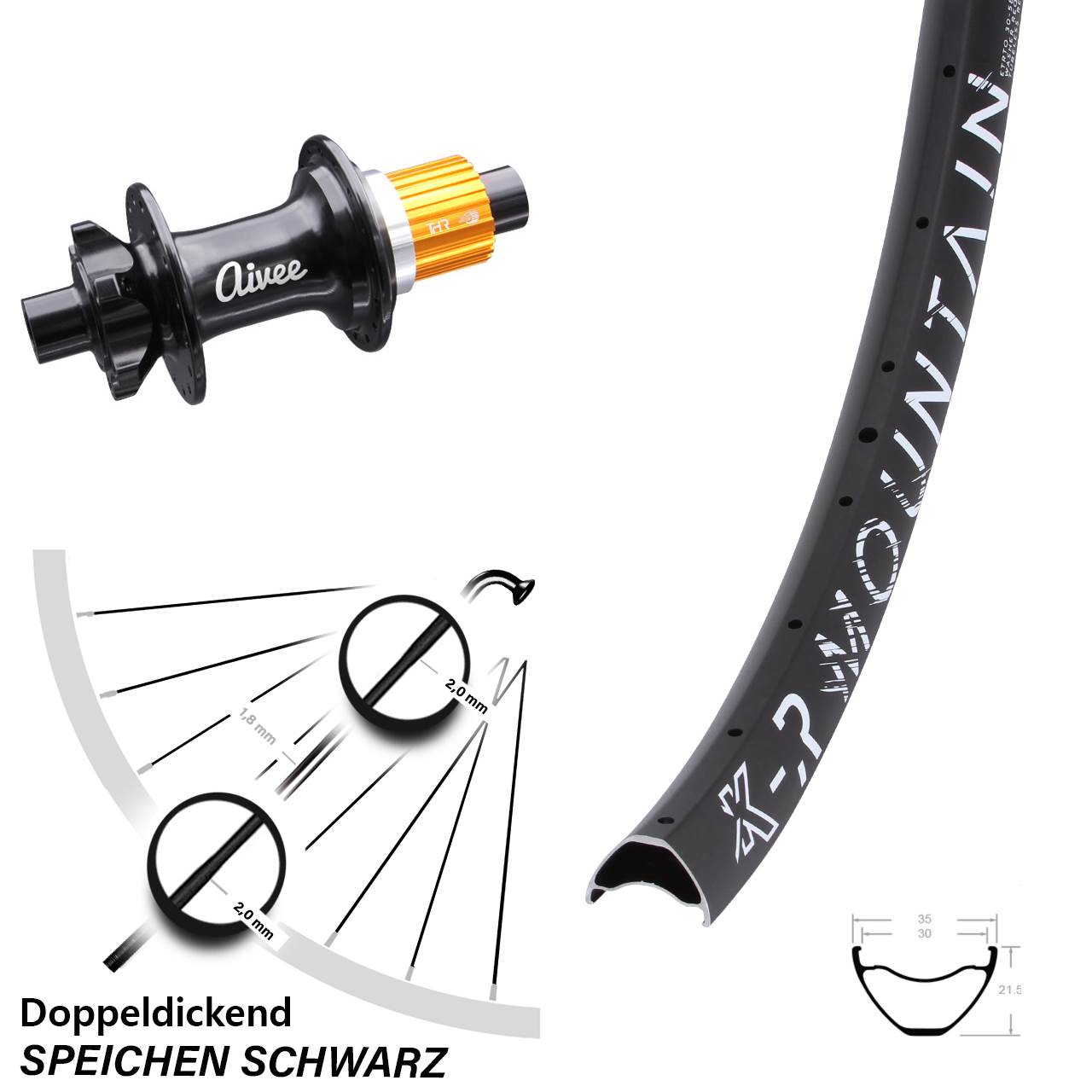 Hinterrad 6-Loch 27,5 Zoll KX-R Mountain Aivee Micro Spline 12x148 Boost