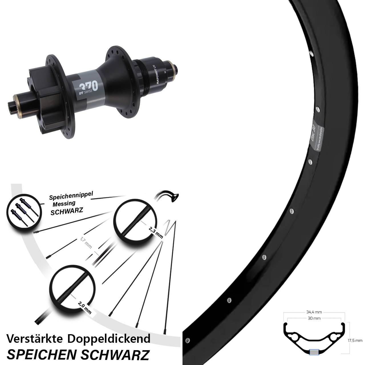 29 Zoll Ryde Disc 30 DT Swiss 370 Boost 6-Loch Hinterrad QR XD