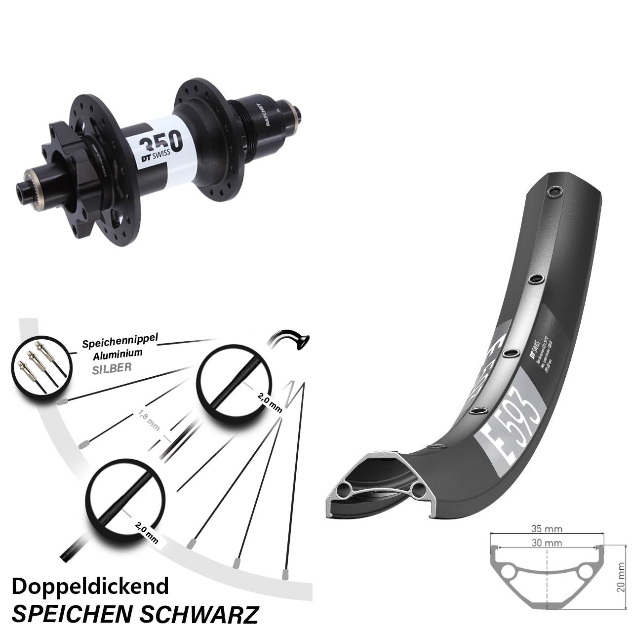 Hinterrad 29 Zoll DT Swiss E 593-350 6-Loch XD QR