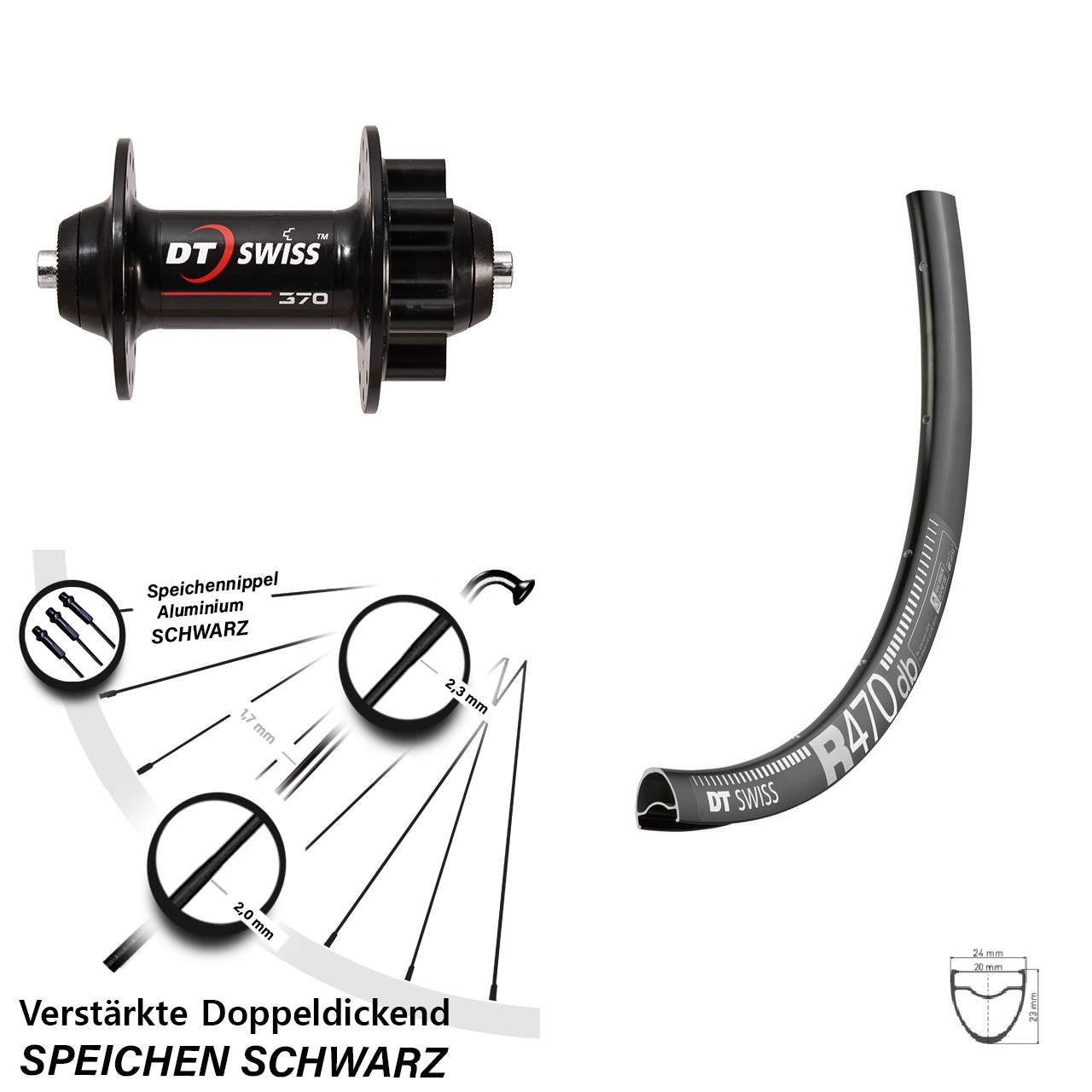 28 Zoll R470 DT Swiss 370 6-Loch Vorderrad QR