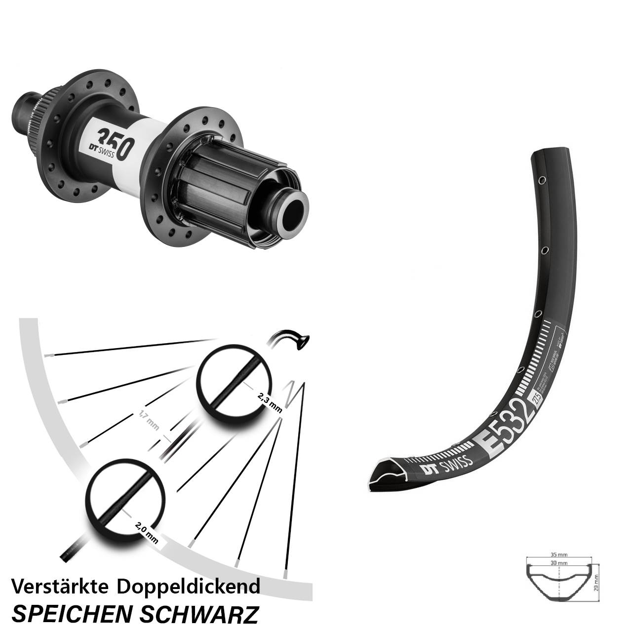 DT Swiss E 532-350 29 Zoll Centerlock Hinterrad 12x148 Boost 8-11 fach