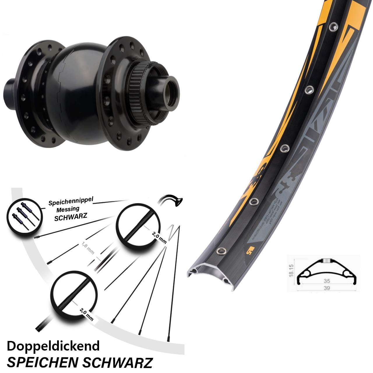 SON 28 Rodi TRYP 35 27,5 Zoll Vorderrad mit Nabendynamo Centerlock 15x110 Boost