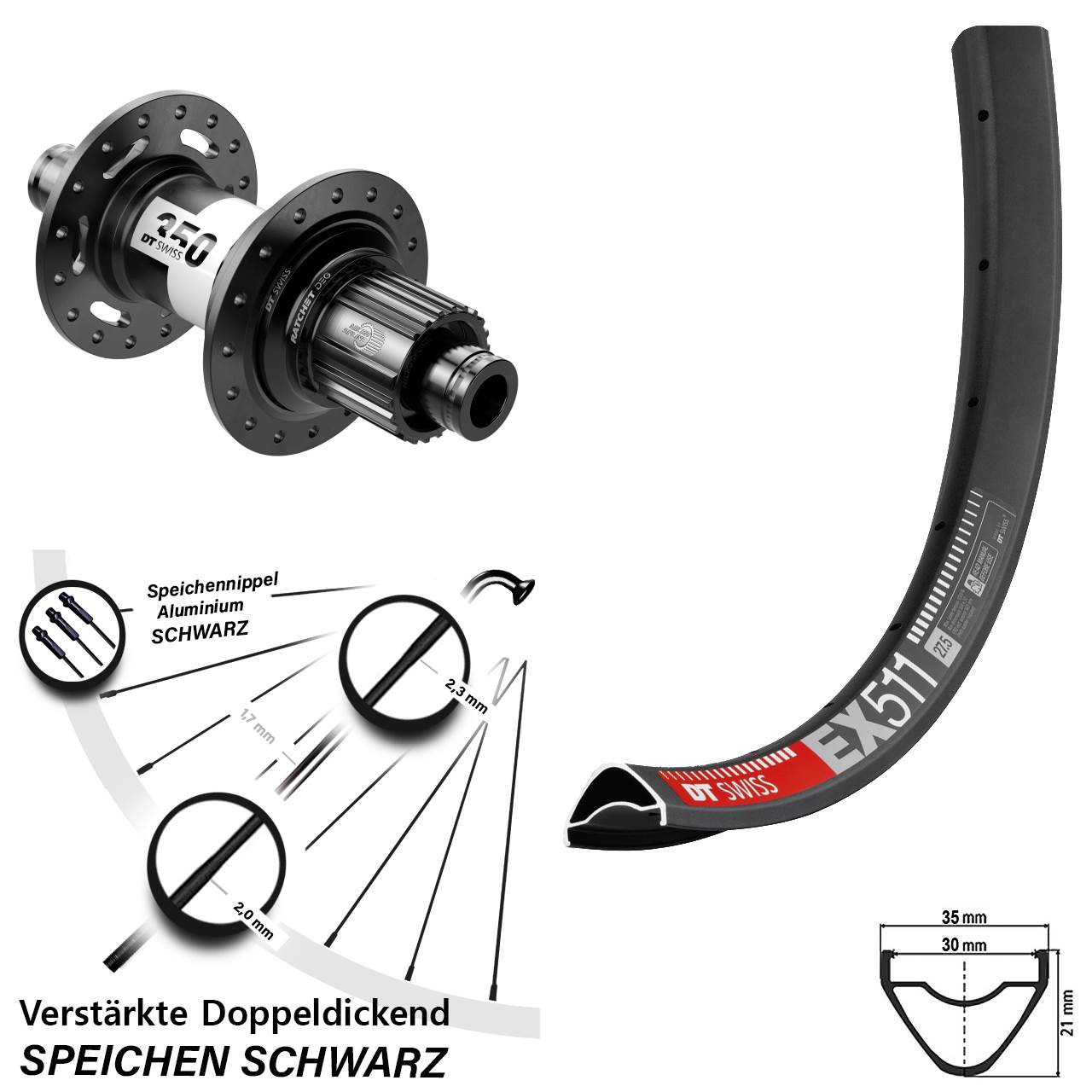 Hinterrad Centerlock 29 Zoll DT Swiss EX511-350 DEG72 Shimano Micro Spline 12x148