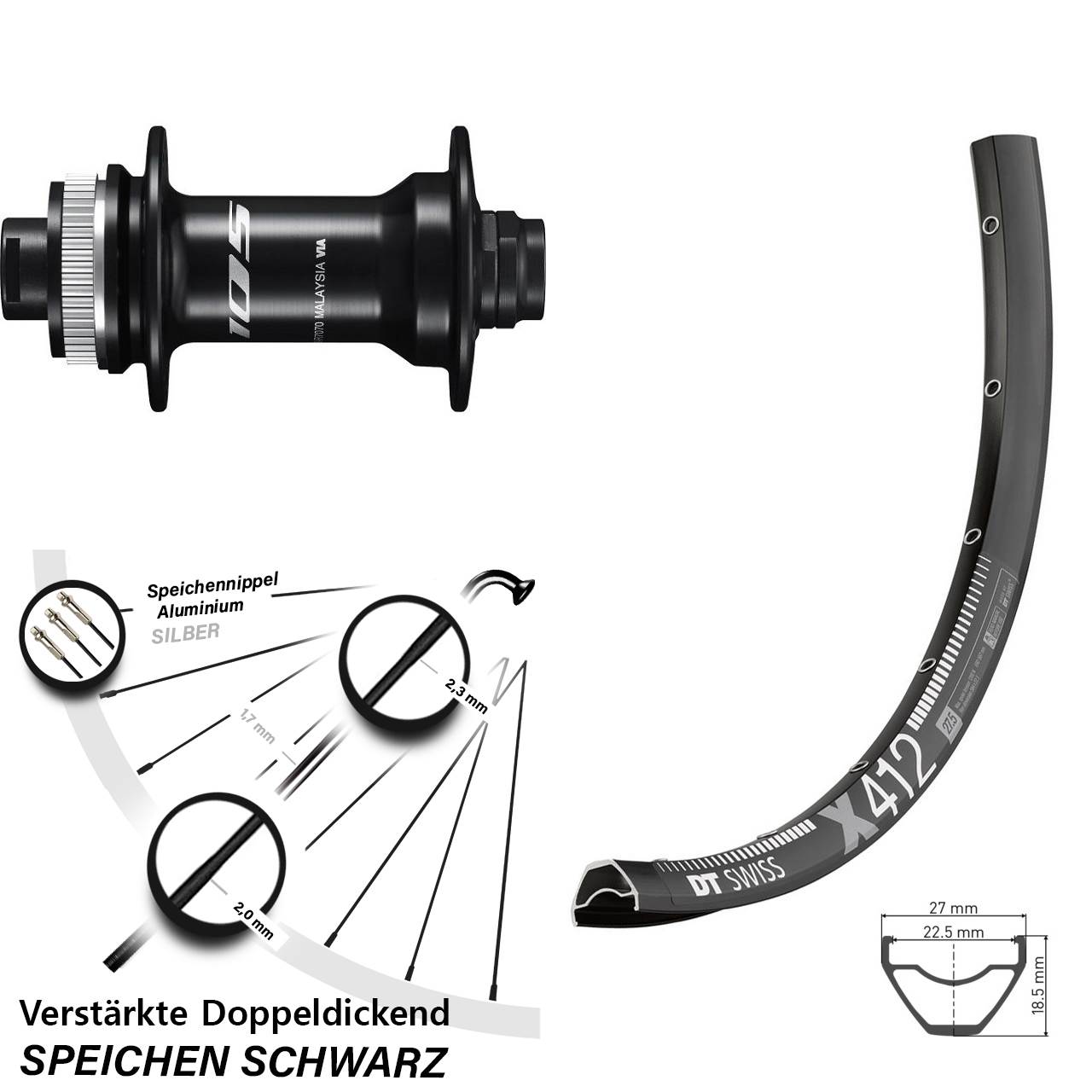DT Swiss X 412 Shimano 105 29 Zoll Disc Vorderrad 12x100