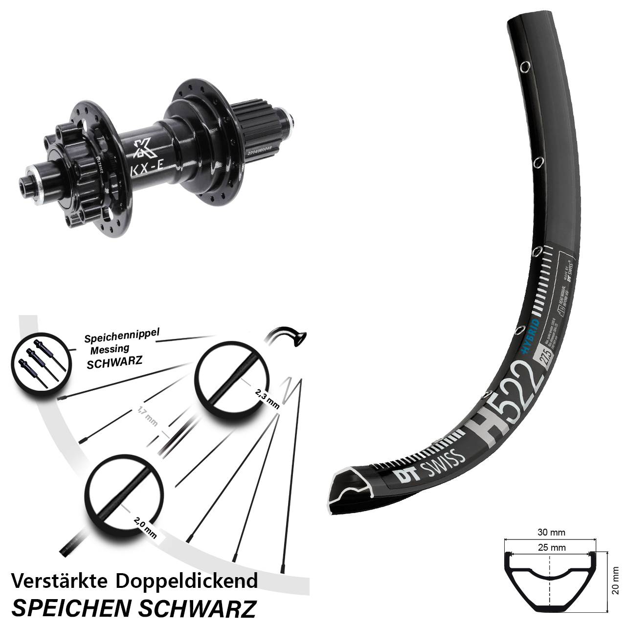 6-Loch Hinterrad 28 Zoll DT Swiss H 522 KX-E Shimano Micro Spline QR Boost