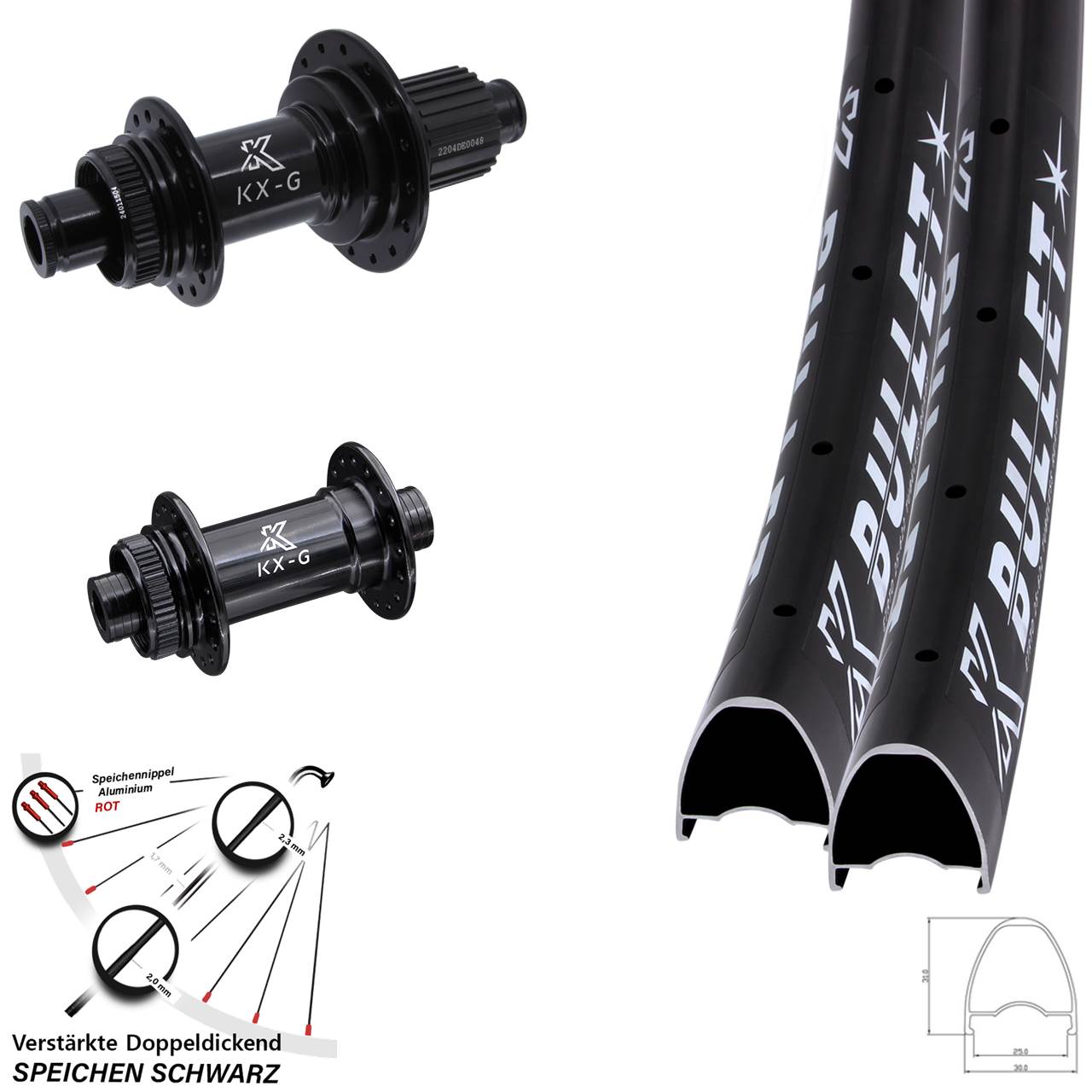 KX-GS Bullet verstärkt 28-29 Zoll Centerlock Laufradsatz 12x100/142 Shimano Micro Spline