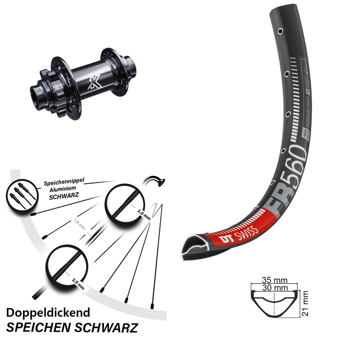 DT Swiss FR560 KX-M 26 Zoll 6-Loch Vorderrad 20x110 non Boost