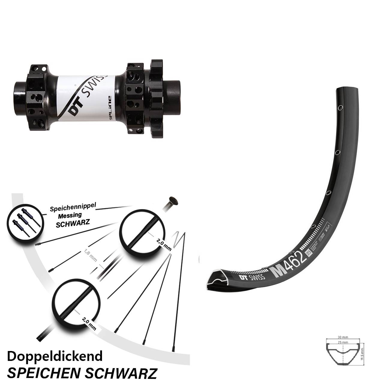 29 Zoll Vorderrad 6-Loch M462 DT Swiss X1900 Straightpull 15x100