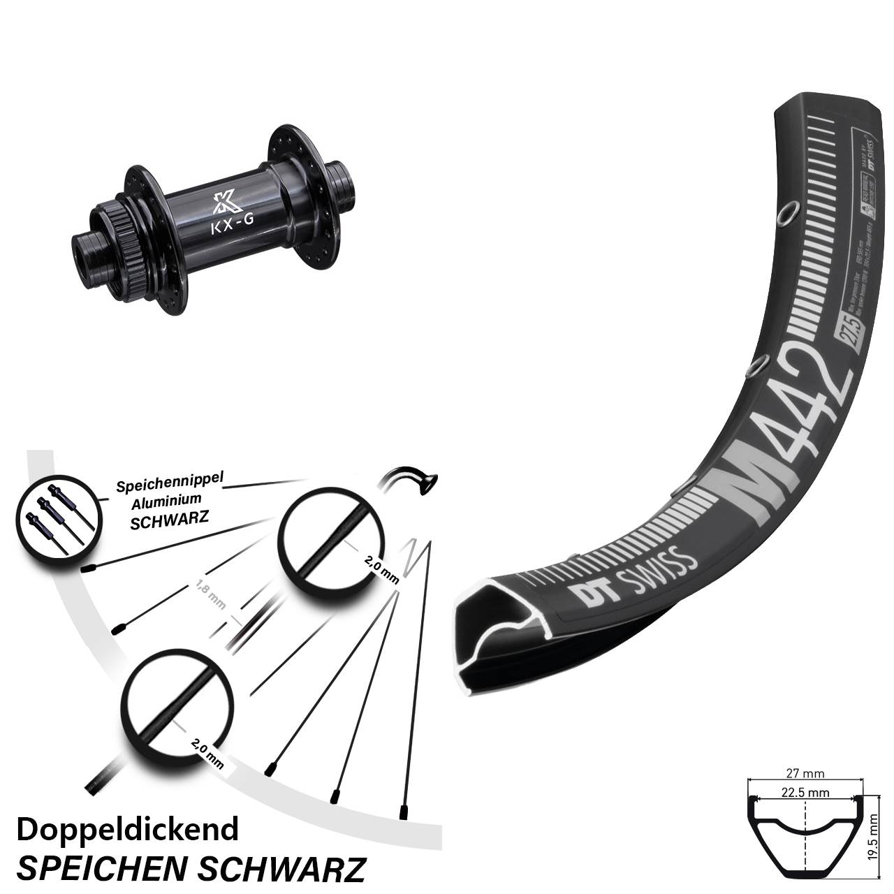 Disc Vorderrad 28 Zoll DT Swiss M 442 KX-G 12x100