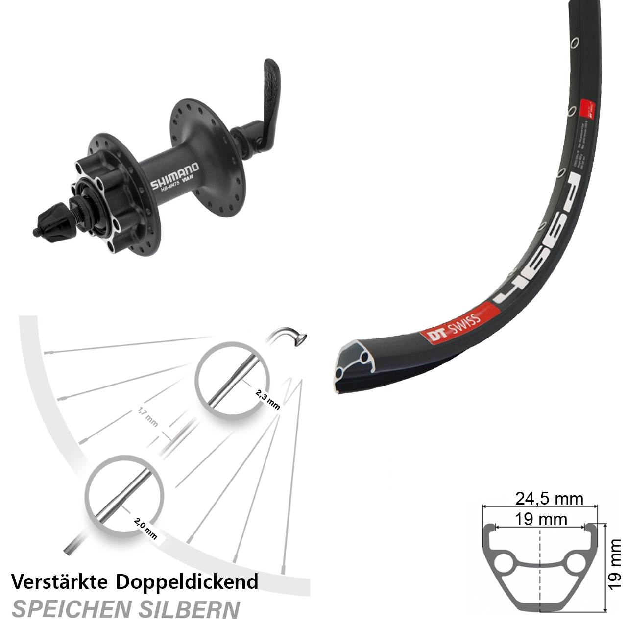 Disc Vorderrad für Schnellspanner 28 Zoll DT Swiss 466 Shimano Alivio