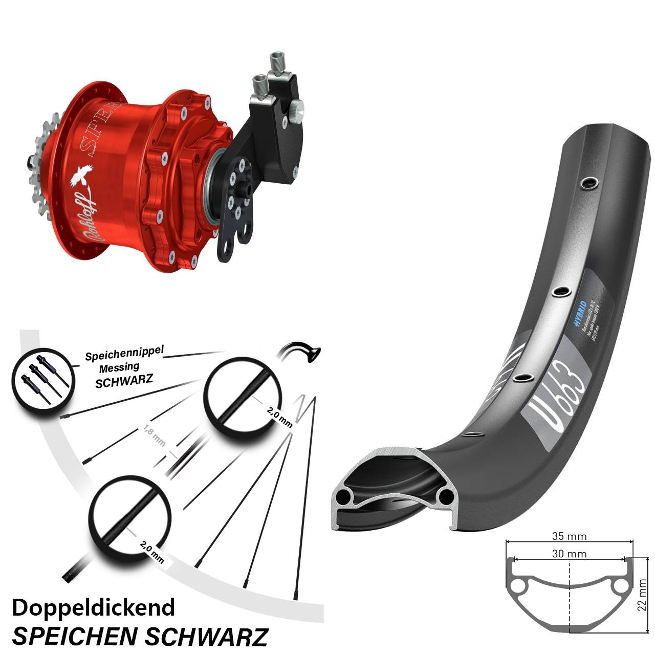 26 Zoll Laufrad DT Swiss U 663 Rohloff Speedhub 500/14 CC DB Tandem rot