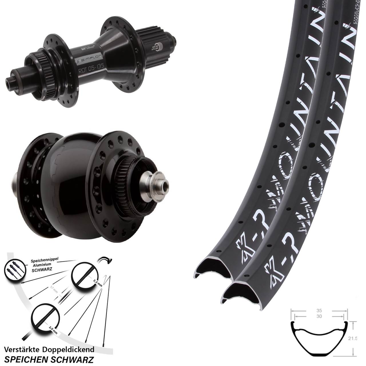 Disc Laufrad-Satz QR 27,5 Zoll KX-R Mountain DT Swiss 370 Hybrid SON 28 Micro Spline