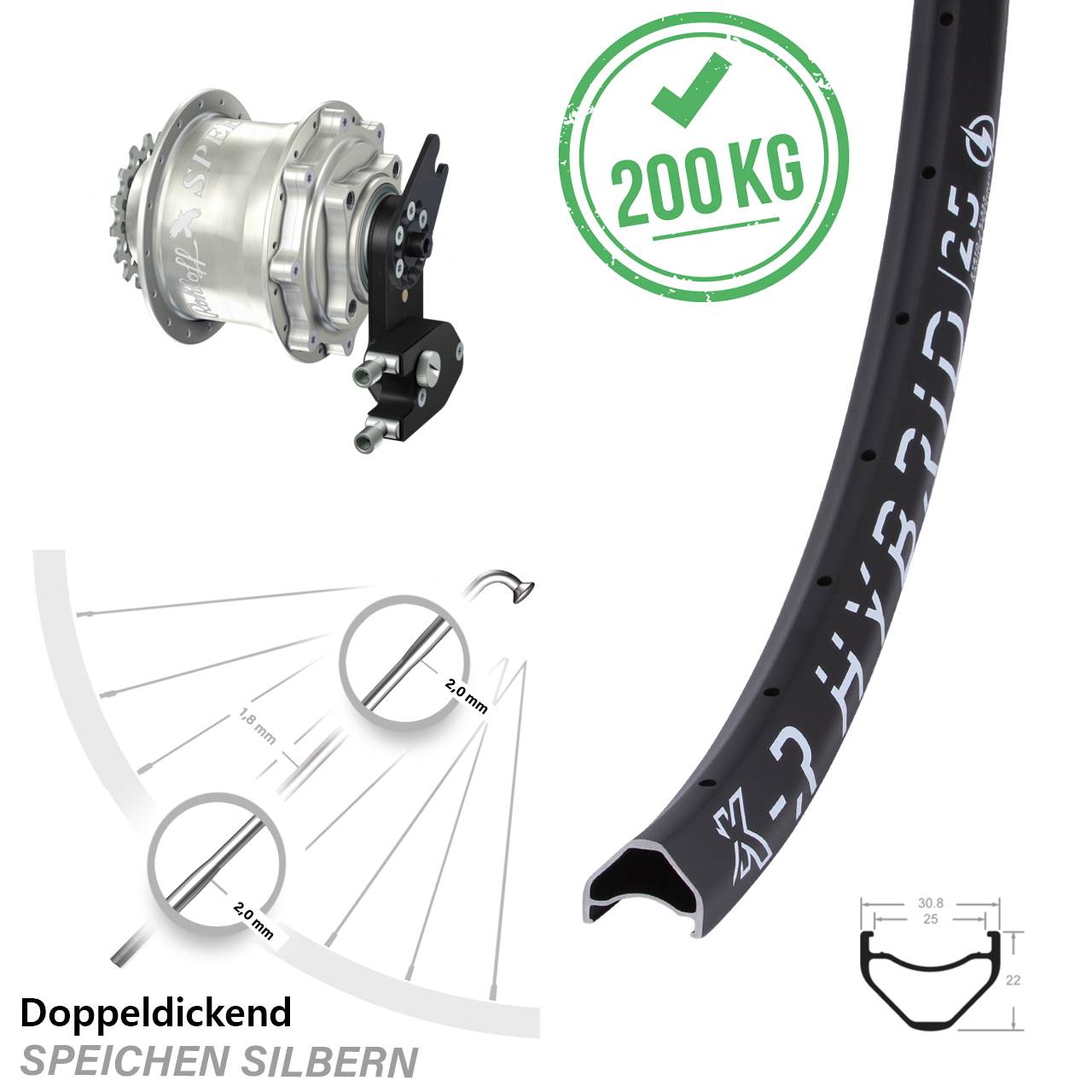 KX-R Hybrid 25 Rohloff Speedhub CC DB OEM2 Tandem 27,5 Zoll Disc Laufrad