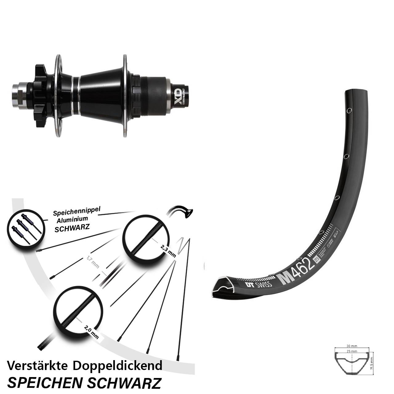 29 Zoll DT Swiss M462 Formula GDC Disc Laufrad 12x142 SRAM XD