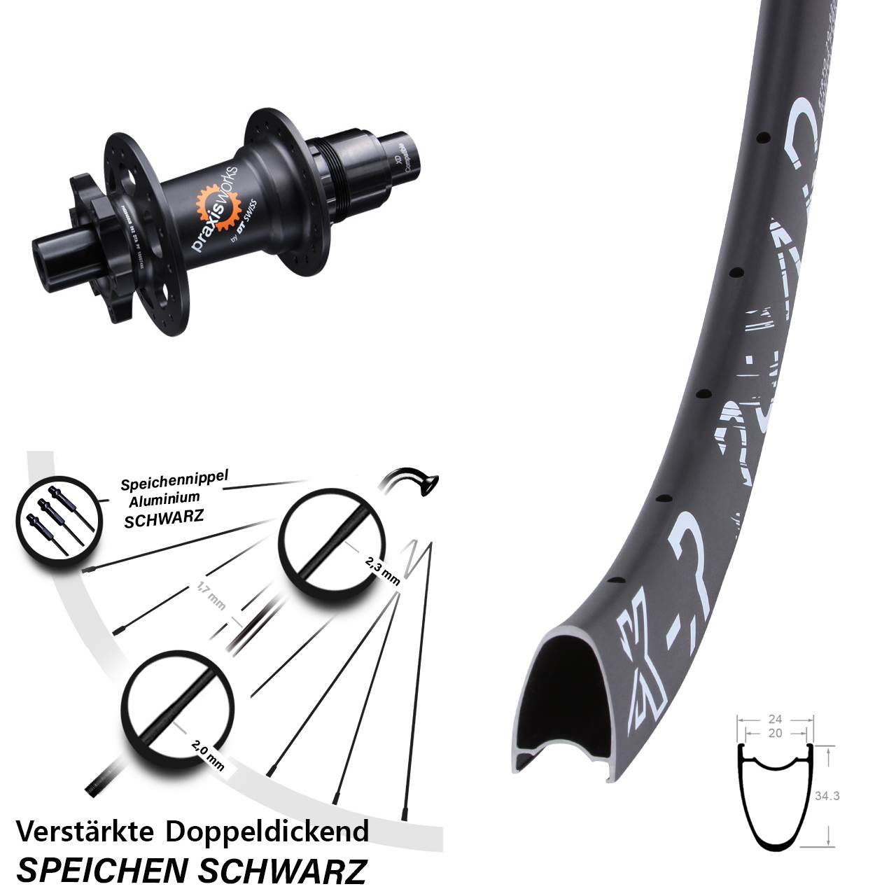 KX-R Road DT Swiss 350 28 Zoll Hinterrad 6-Loch 12x142 XD
