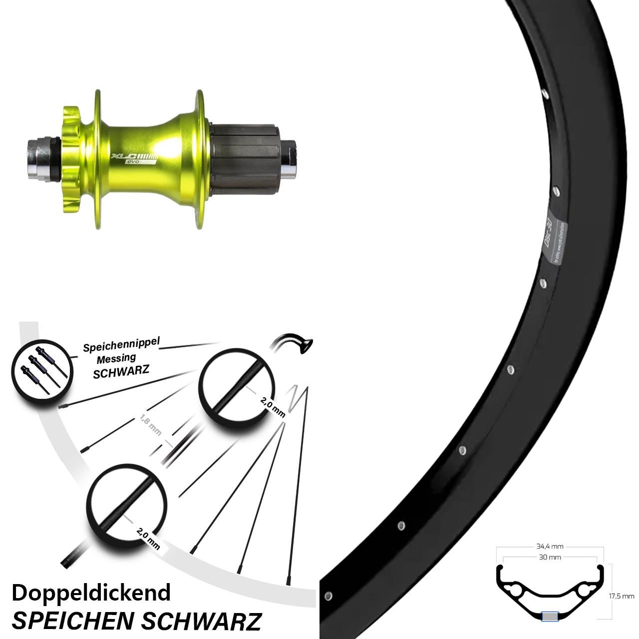 Ryde Disc 30 29 Zoll Hinterrad XLC grün 8-11 fach 12x142