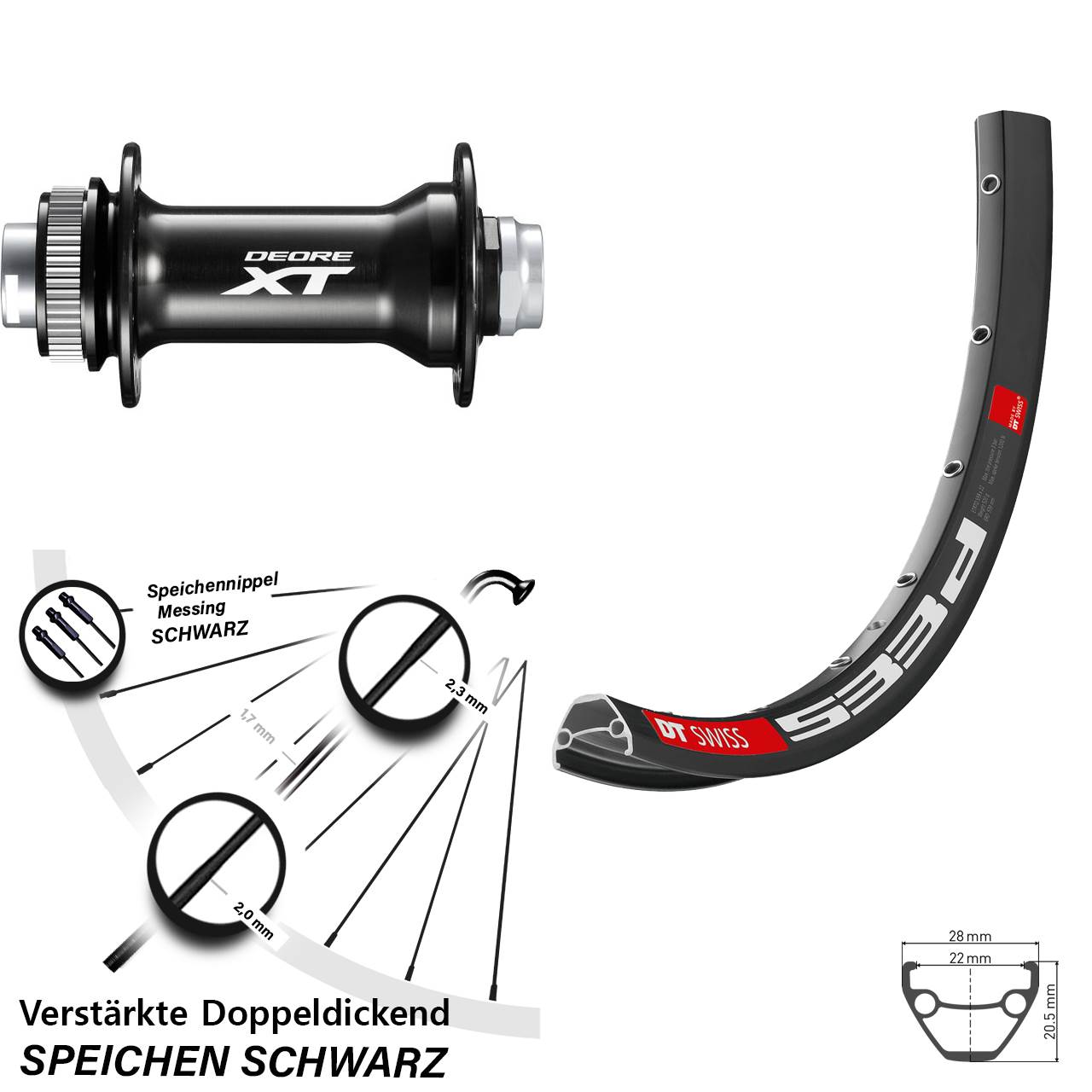 DT Swiss 533 D Shimano XT 28-29 Zoll Centerlock Vorderrad 15x110 Boost