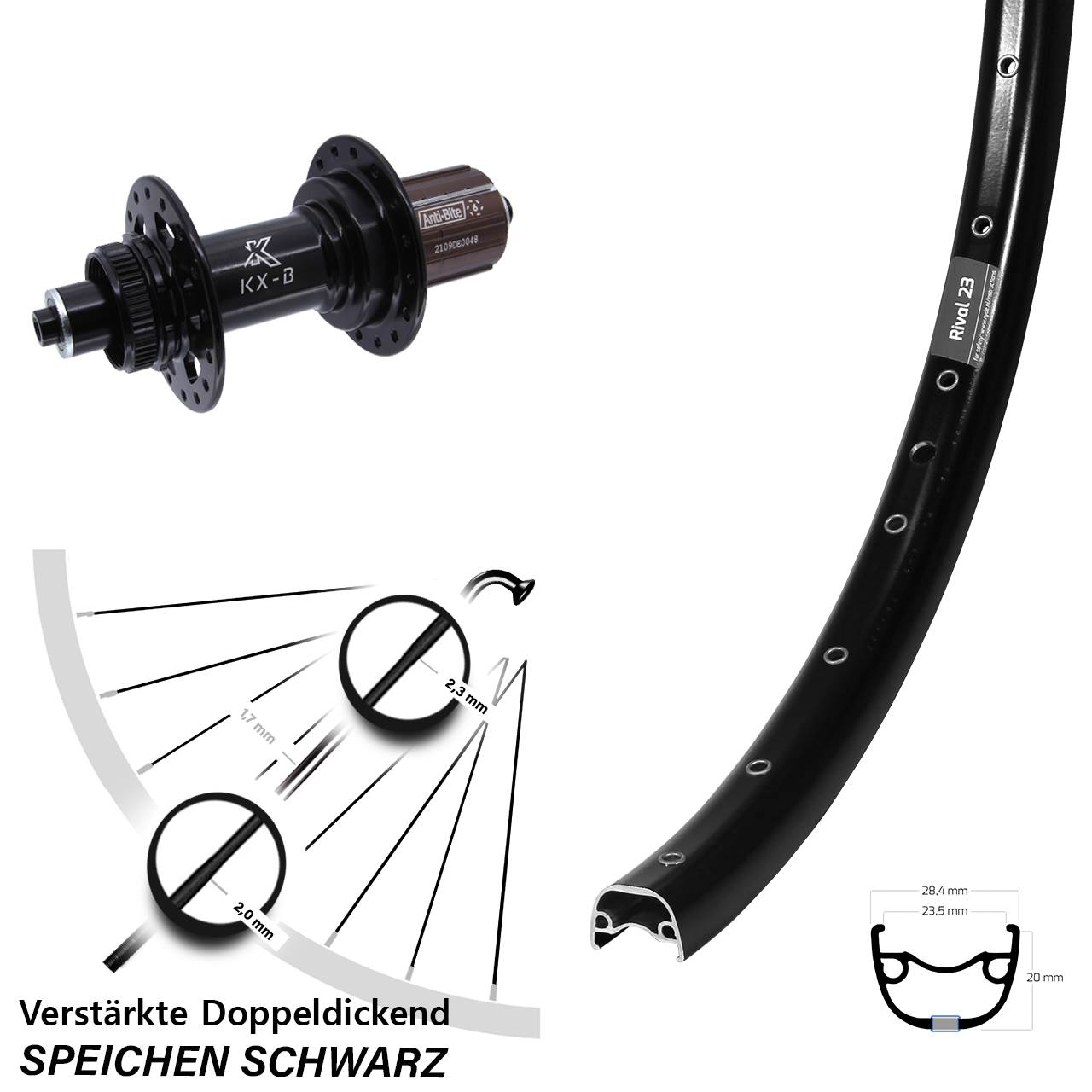 Disc Hinterrad für Schnellspanner 27,5 Zoll Ryde Rival 23 KX-B 8-12 fach