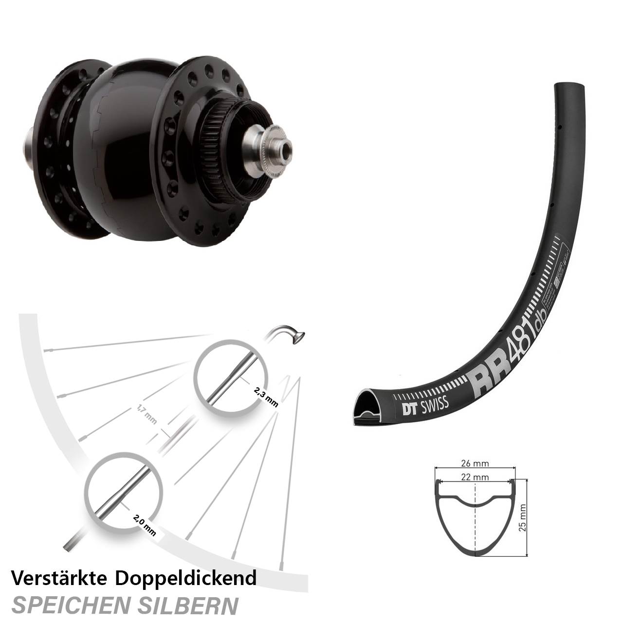 28 Zoll DT Swiss RR481 SON delux Disc Nabendynamolaufrad für Schnellspanner