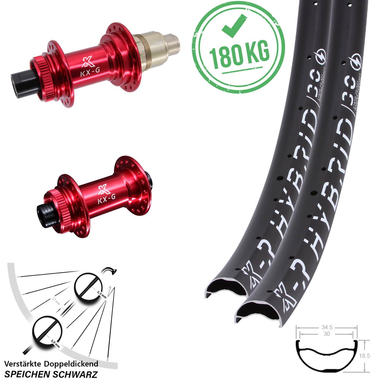 29 Zoll KX-GR Hybrid 30 rot Laufradsatz Centerlock 15x100 12x142 SRAM XDR