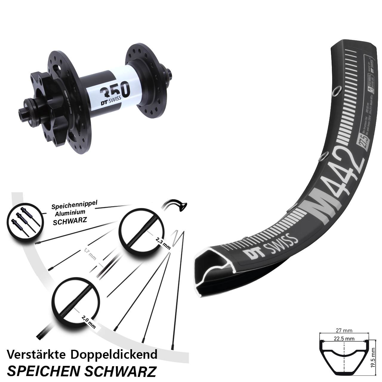 6-Loch Vorderrad QR 28 Zoll DT Swiss M442-350