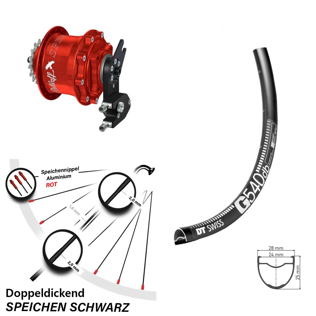 Disc Hinterrrad 28-29 Zoll DT Swiss G540 Rohloff 500/14 CC DB OEM2 Tandem rot