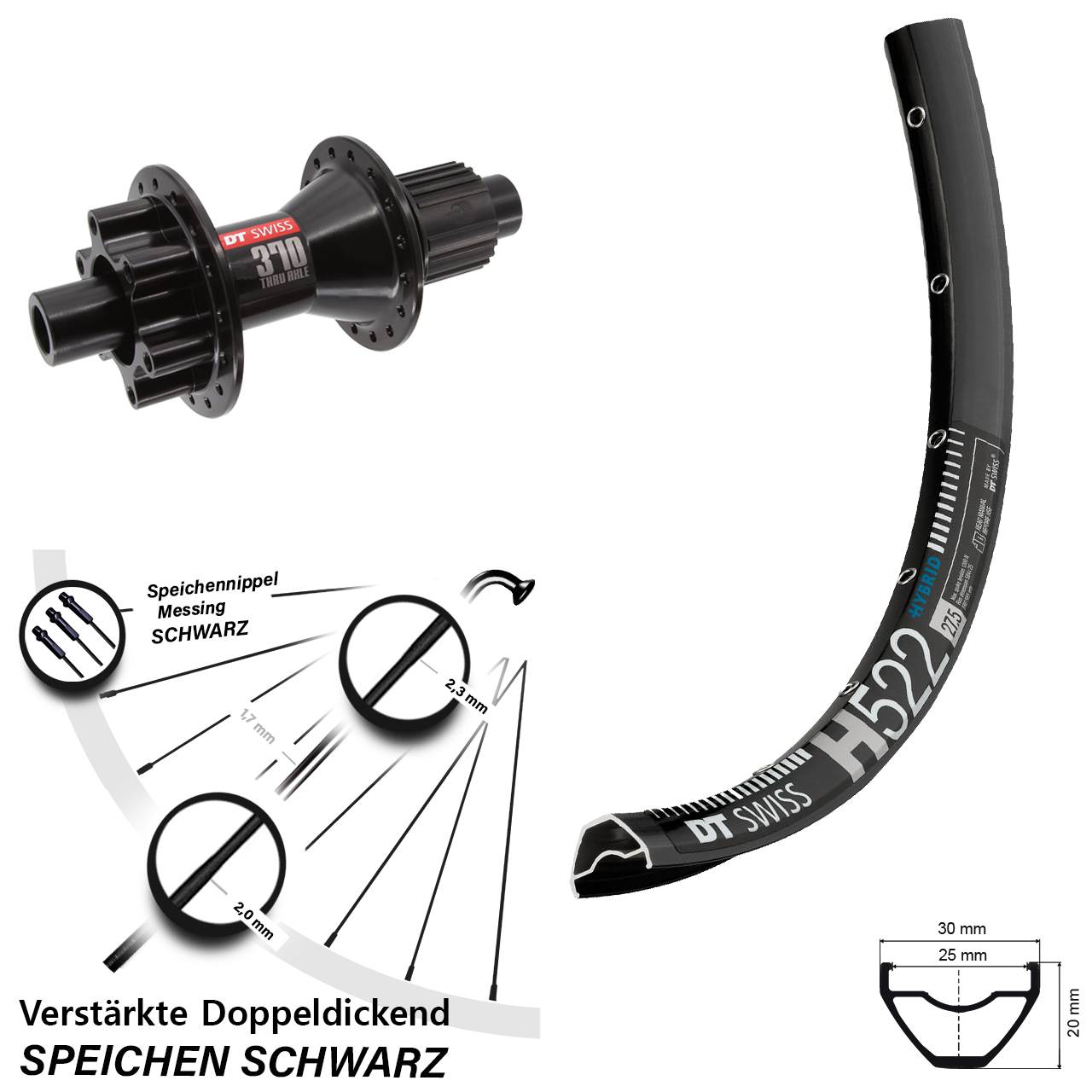 Hinterrad 6-Loch 12x142 28-29 Zoll DT Swiss H 522 DT Swiss 370 Shimano Micro Spline
