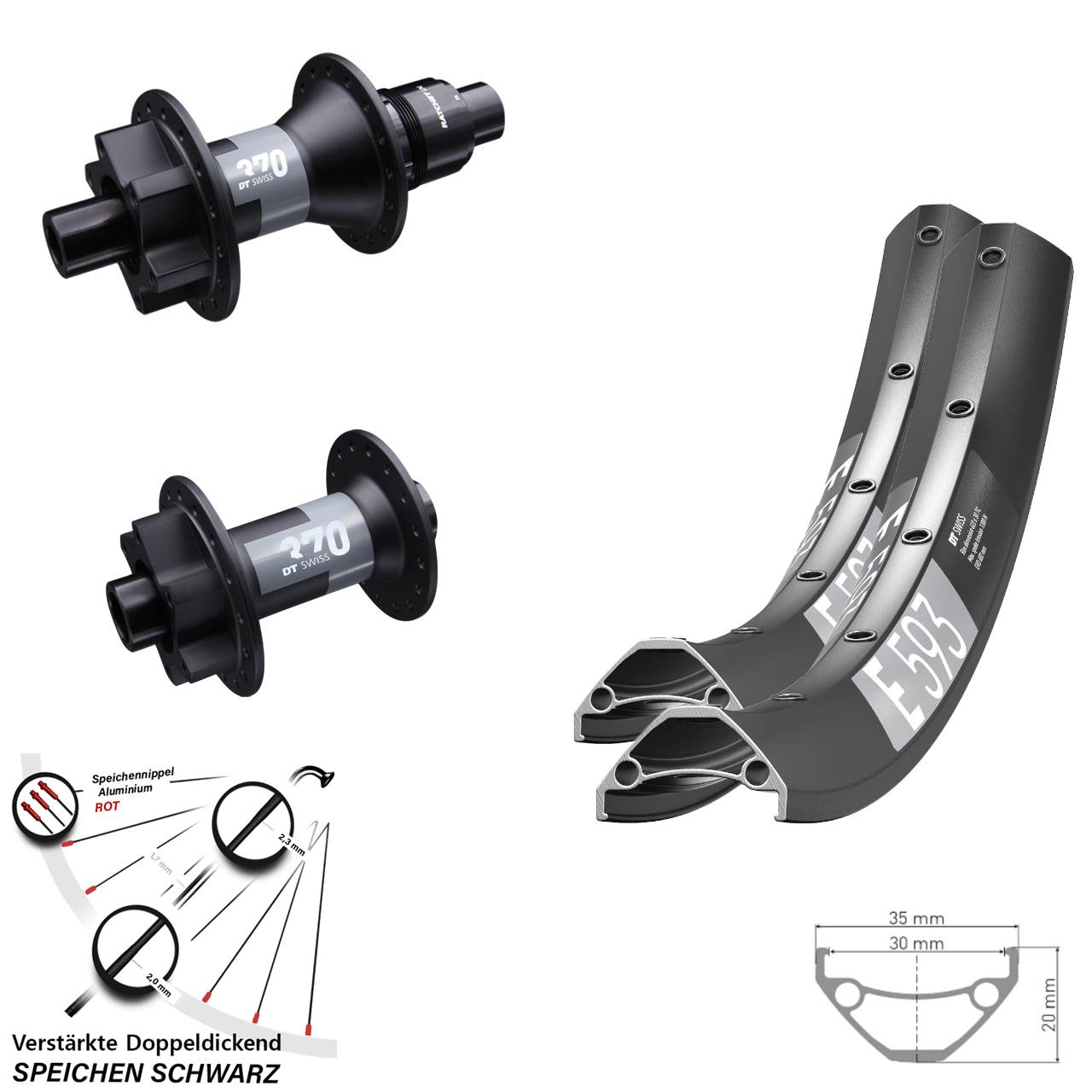 650B DT Swiss E 593 DT Swiss 370 Laufradsatz 6-Loch 15x100 12x142 XD