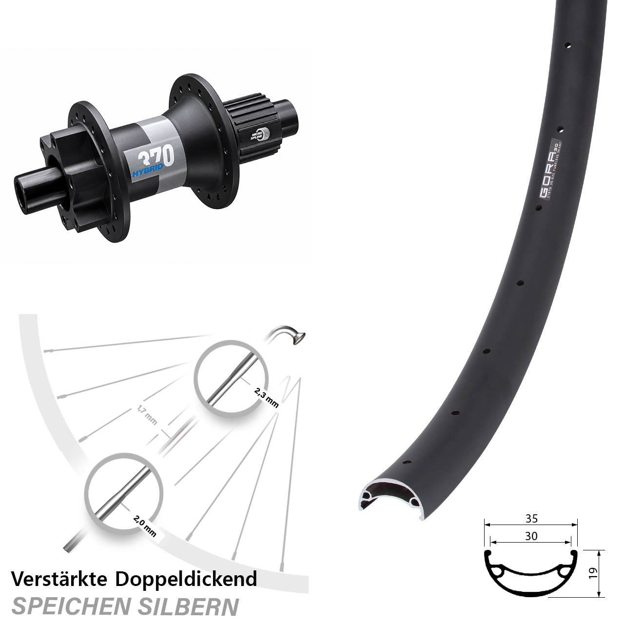 29 Zoll Gora 30 DT Swiss 370 Hybrid 6-Loch Hinterrad 12x148 Micro Spline