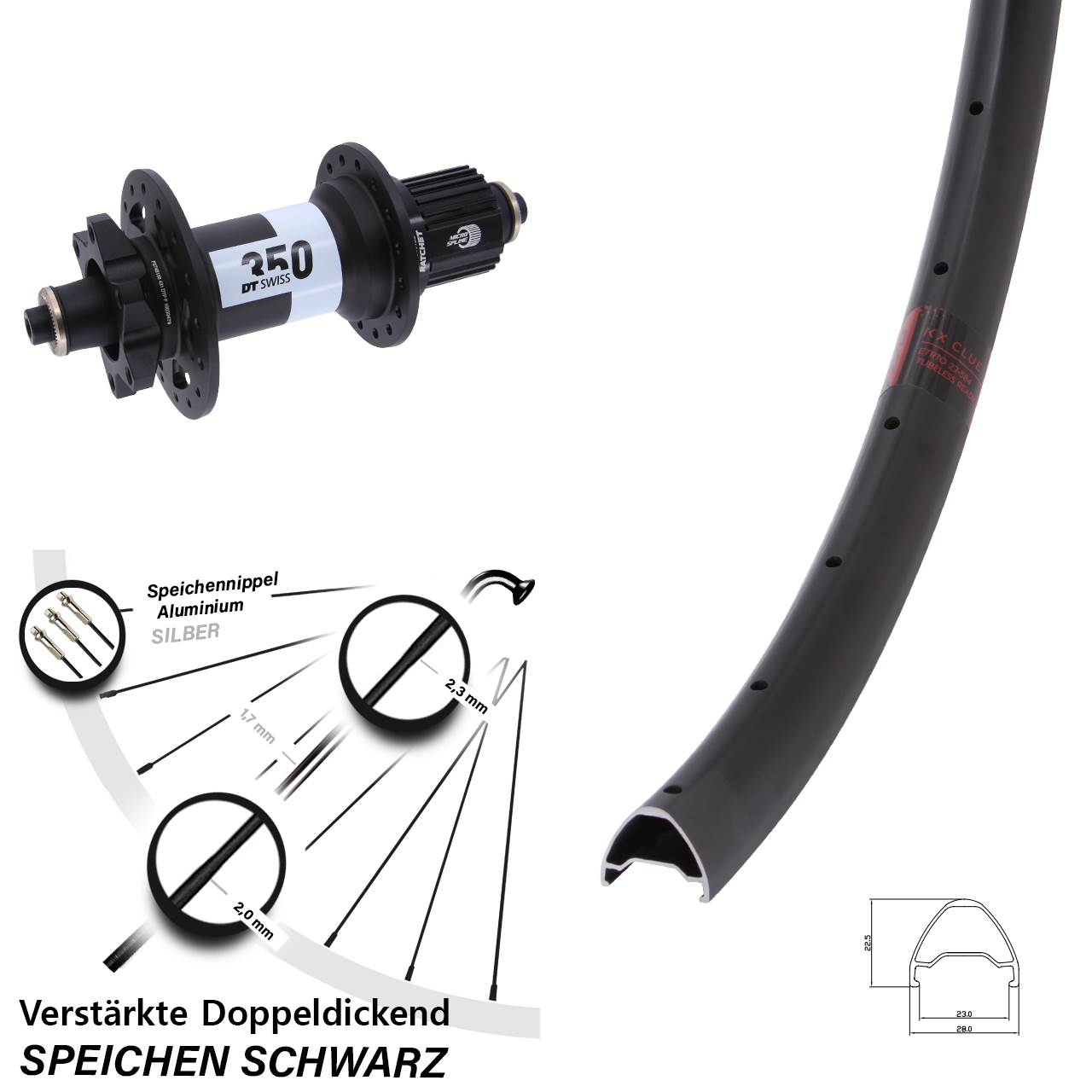 Disc Hinterrad 650B KX Clue DT Swiss 350 Ratchet 36 Micro Spline QR Boost