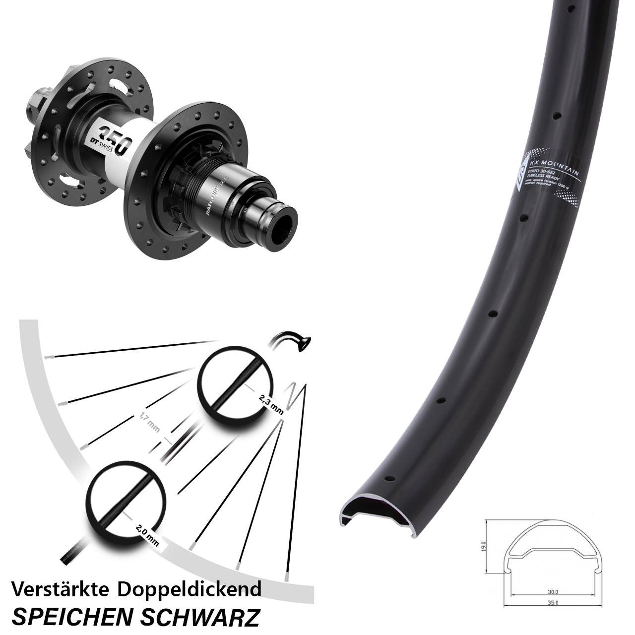 Hinterrad 6-Loch 12x148 29 Zoll KX Mountain DT Swiss 350 DEG72 SRAM XD