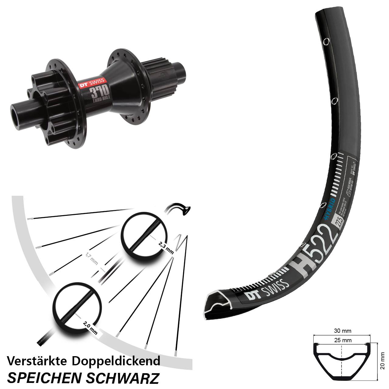 DT Swiss H522 DT Swiss 370 Hybrid 650B 6-Loch Hinterrad 12x142 Shimano Micro Spline