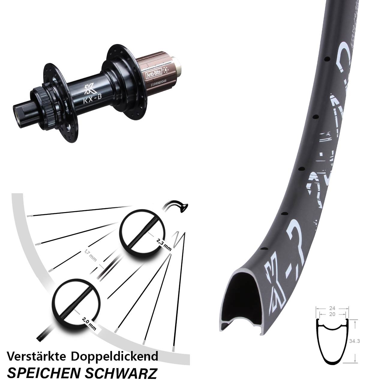 KX-R Road Boost Hinterrad 28 Zoll Bikepacking 12x148 mm Shimano 11-12 fach