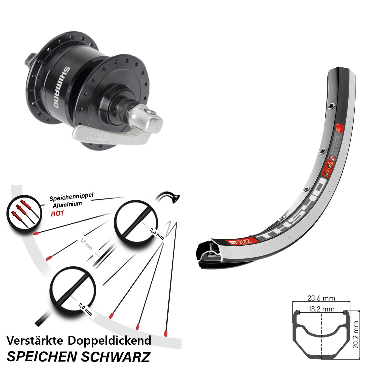 28 Zoll DT Swiss TK 540 Shimano DH3N72 Vorderrad mit Nabendynamo QR