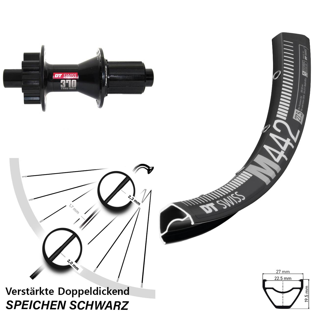 Disc Hinterrad 28 Zoll DT Swiss M 442-370 Hybrid 8-11 fach 12x142