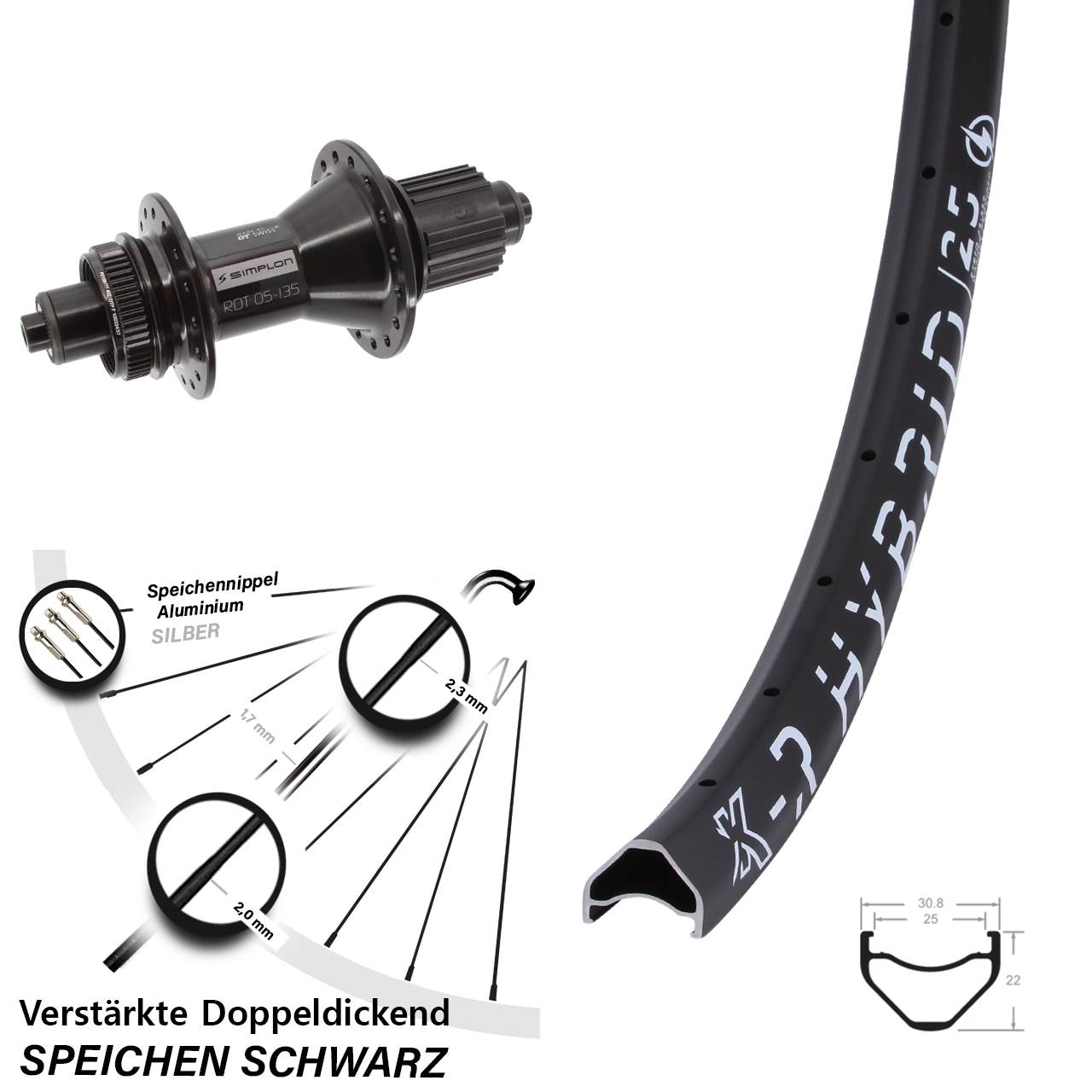KX-R Hybrid 25 DT Swiss 370 650B Disc Hinterrad QR Shimano Micro Spline