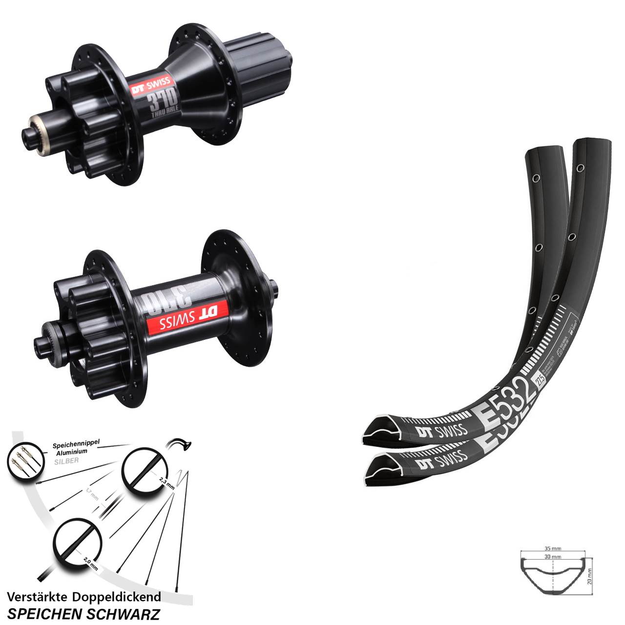 Disc Laufradsatz für Schnellspanner 29 Zoll DT Swiss E 532 DT Swiss 370 8-11 fach HG